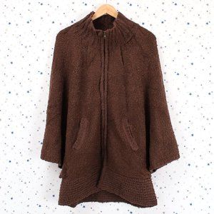 Brown Poncho Zip Up Cardigan Sweater
